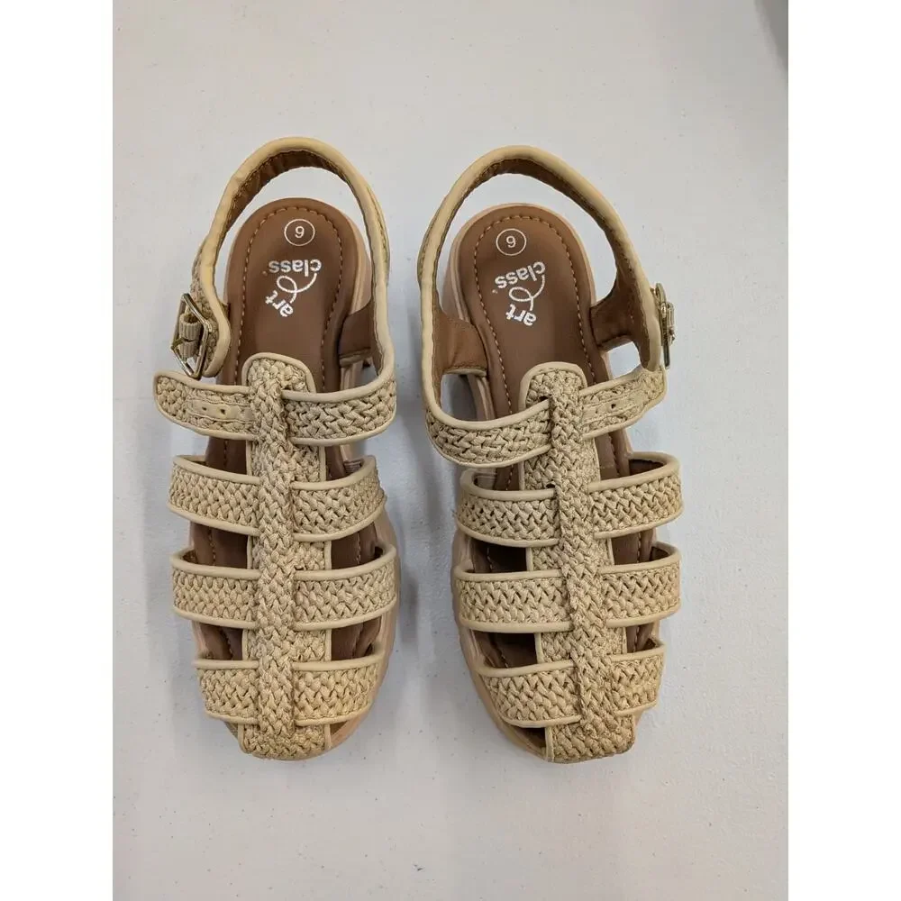 Art Class Girls Beige Woven Fisherman Sandals Platform Buckle Strap Size 6